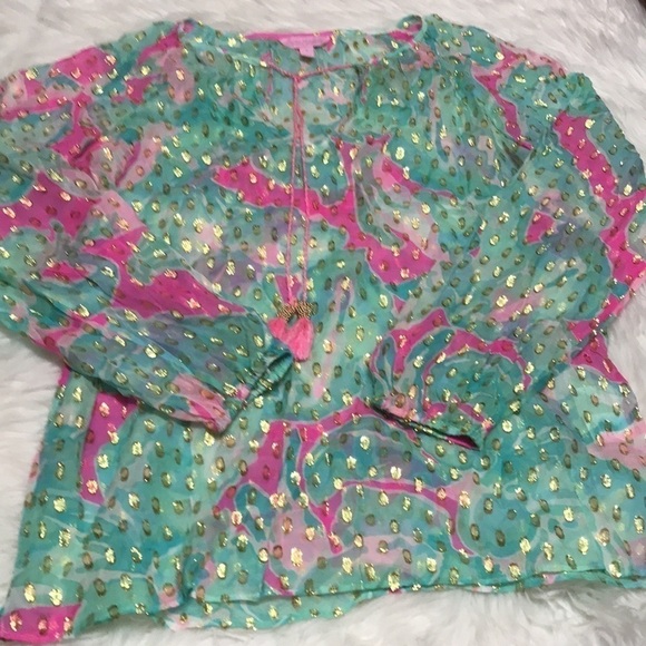 Lilly Pulitzer Rilla Tropical Print Silk Blouse Small - Picture 13 of 13